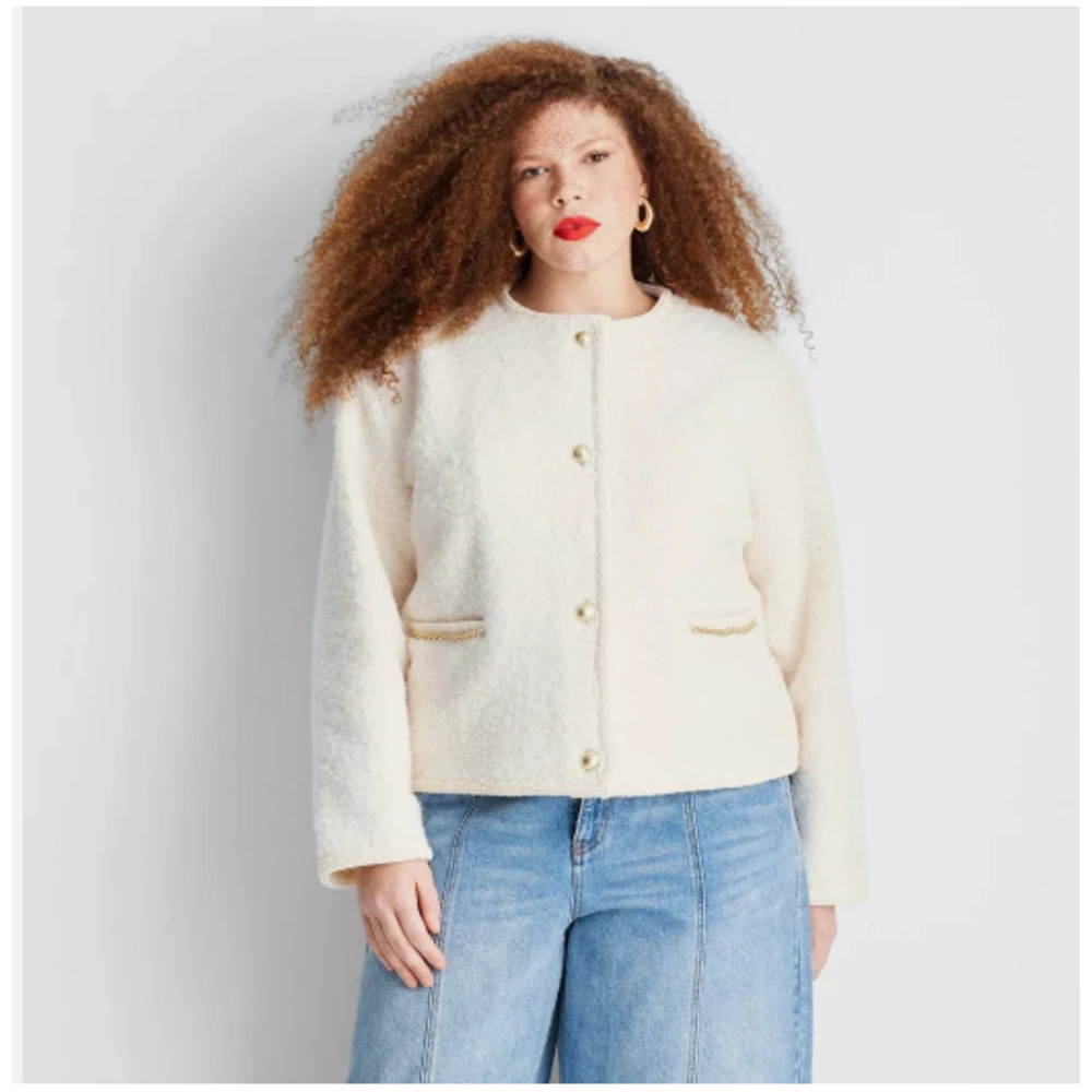 Future Collective Teddy Lady Chain Jacket Cream Size 2X NWT Reg $50